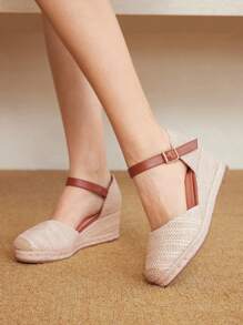 Styleloop 女士编织坡跟凉鞋，纯色踝带厚底鞋，适合所有季节