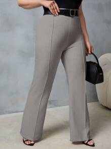 EURMUSE Plus High Waist Flare Leg Suit Pants - Grey - View 3