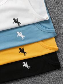 SHEIN Leap Crew 4pcs/Set Tween Boy Knight Print Crew Neck Tank Tops - Multicolor - View 3