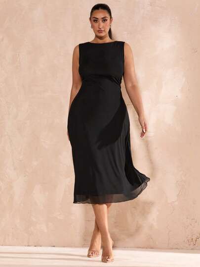 SHEIN BAE Plus Size Women Spring Summer Black Mesh Elegant Mid-Length Bodycon A-Line Knit Dress, Graduation Outfit, Club Outfits Women Sexy, Spring Outfits For Women, Summer Clothes, Holiday Night Outfits, Birthday Women Outfits, Vacation Outfits Women,Concert, Y2k Clothes, Easter Clothes, Ladies Nighties, Party Women Outfits, Spring Outfits For Women, Summer Outfits, Vacation Outfits Woman, 4th Of July Women,Y2k Clothes Women,Summer Outfits For Women ,Plus Size Summer Clothes,Concert Outfit,Elegant Women,Curve Women Dresses,Wedding Guest Dress Curve,Festival Outfits Neon,Fourth Of July Plus,Back To School,Fall Clothes,Graduation