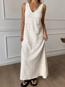 DAZY Bohemian Style Sleeveless Jacquard Dress, Women's Leisure Dress, Moo Moo Pajama - White - View 4