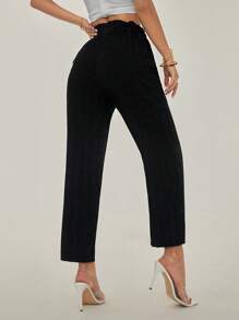 SHEIN PETITE Quần ống côn đơn giản, đa năng, màu trơn dành cho nữ - màu đen - Xem 8