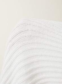 SHEIN EZwear Váy len dài tay cổ tròn màu trơn cho nữ, mùa thu/đông - trắng - Xem 6