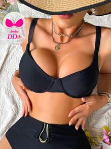 Swim DD+ Top de traje de baño de unicolor y moda simple para mujer, apto para el verano