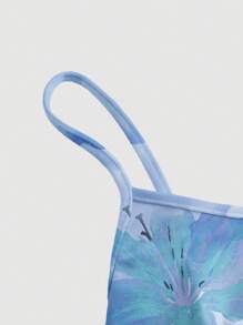 SHEIN MOD Casual Minimalist Blue Floral Pattern Waist Ruched Flared Hem Sleeveless Dress, Suitable For Summer,Summer Dresses For Women Suitable For Going Out Chic Dress - Multicolor - View 5