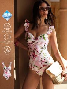 MOTF PREMIUM FLORAL PRINT TWIST ONE-PIECE SWIMSUIT FOR SUMMER BEACH VACATION - Multicolor - View 8