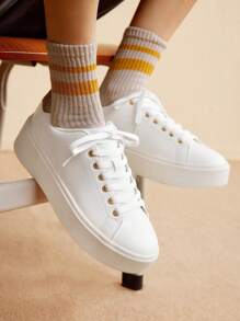 CUCCOO EASI Zapatillas casuales para mujer con suelas gruesas y cómodas - Blanco - Ver 5