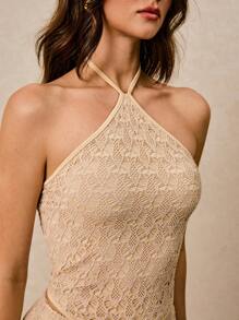 Poéselle Women's Holiday Lace Sleeveless Top And Skirt 2 Pieces Set, Fashionable - Apricot - View 6