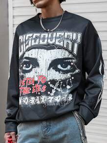 PAVTROS Herren Rundhals Langarm Figur Muster Lässig Pullover Sweatshirt