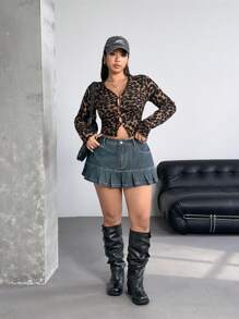 SHEIN ICON 大码女式性感牛仔迷你裙，街头风格