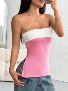 SHEIN EZwear Parte superior tubo de color block de verano negro Y2K para mujer