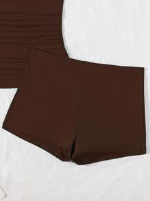 Swim Vcay Solid Color Halter Tankini Set For Beach/Vacation For Summer