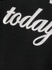 SHEIN LUNE 加大码灰色 V 领短袖字母印花半拉链 T 恤乡村音乐会狂欢上衣狂欢节夏季女士夏季图案 T 恤度假女士海滩女士狂欢节母亲节 - 黑色 - 查看 7