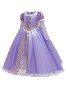 青少年女孩拼布亮片公主裙服装、派对装 - 紫色 - 查看 6