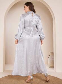 Graceveil 1pc Elegant Plus Size Women Dress With Pearl & Diamond Decor, High-End Chic Style - Grey - View 2