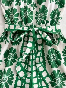 Soleia Green & White Print Halter Romper, Vacation Style - Green - View 5
