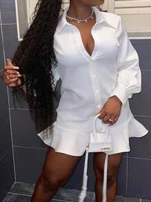 INAWLY Váy xòe xếp ly đơn hàng cỡ lớn - trắng - Xem 3