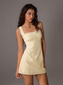 TRNVIE 春夏 A 字形花卉蕾丝边修身连衣裙 - 黃色 - 查看 4