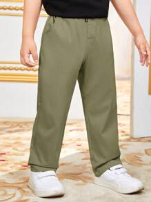Tween Boy Casual Solid Color Woven Pants,Kids - Army Green - View 6