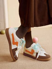 CUCCOO EASI Women's Retro/Vinta Ge Versatile Casual Sneakers, Flat Small White Shoes, 2024 New Spring Season Tainers - Orange - View 3