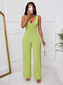 Slaydiva Women's 2025 Summer New Fashionable Jumpsuit, Suitable For Music Festivals, Easter, St. Patrick's Day, Boho, Birthdays, Graduations, Students, Casual Outings, Basics, Leisure, Vacations, Cruises, Beaches, Sunbathing, Fashion, Street Style, Minimalist Design, Textured Ribbed, Green