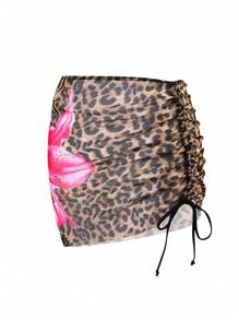 Swim Vcay 2 pezzi set di coprispalle e gonna a stampa leopardo e farfalla con coulisse, disegno assortito