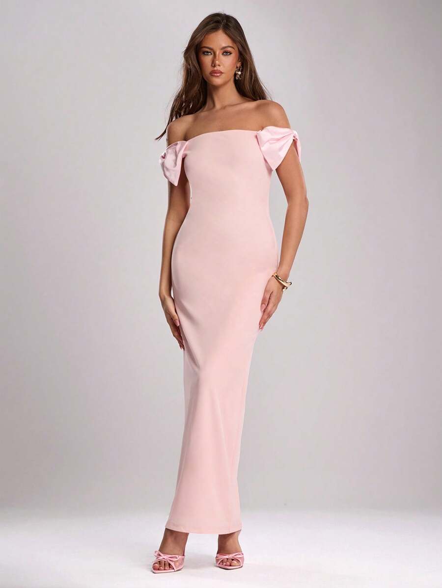 SHEIN BAE 女士春季浪漫派对无袖紧身胸衣分层褶边蝴蝶结装饰连衣裙，适合鸡尾酒会、浪漫约会、聚会、正式活动、婚礼宾客礼服 - 白色 - 查看 1