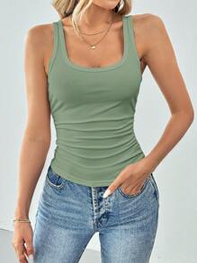 SHEIN Tall Top de tirantes blanco informal y versátil con cuello en U profundo y espalda de tirantes - Verde - Ver 5