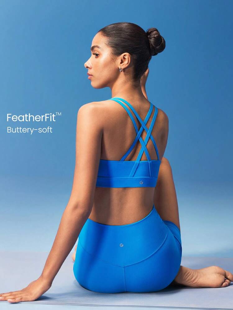 FeatherFit™ Crossover Strap Sports Bra Gym  Spring Summer