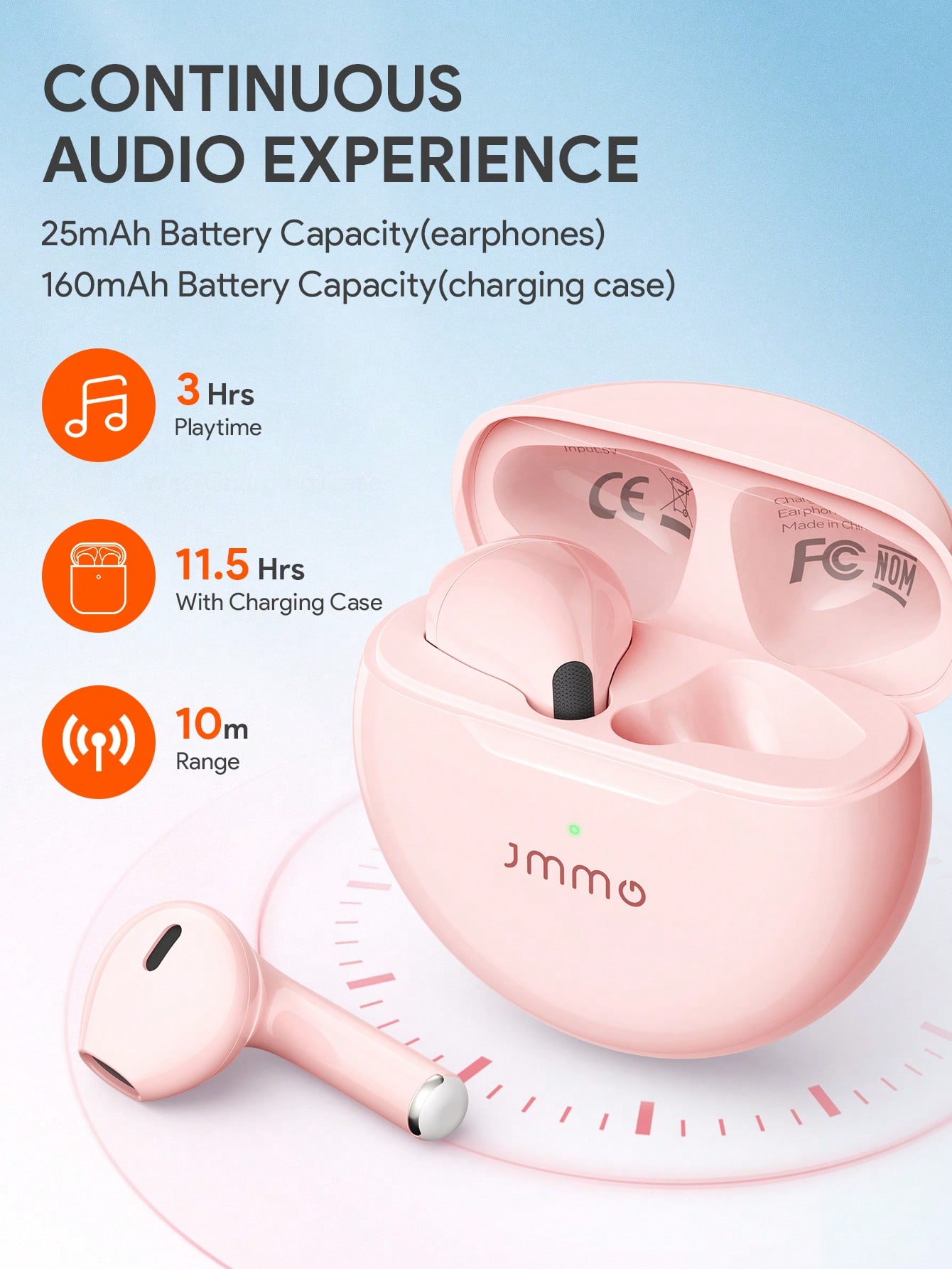 JMMO سماعات أذن لاسلكية بصوت ممتاز 5.3 قابلة للإقر...