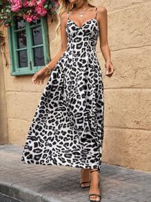 SHEIN VCAY Rochie Elegantă fără mâneci cu imprimeu leopard pentru femei, perfectă pentru vacanță - Multicolor - Vizualizare 7