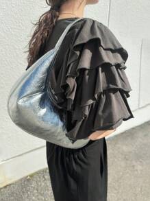 FRIFUL Maglietta casual estiva da donna a maniche corte, collo tondo, in colore unito, con maniche a balze e vestibilità morbida