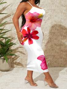 SHEIN SXY Robe moulante à motif floral casual en grande taille, convient pour l'été