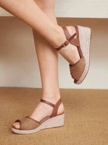 Styleloop Women's Woven Rope Platform Wedge Sandals, Boho Style, Retro American Western Music Festival Party Outfit Holiday Travel Essential Boho Cowgirl Outfit - Camel - View 8