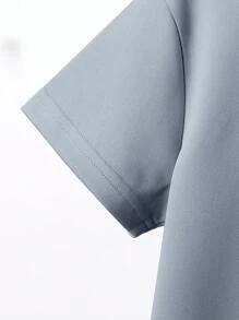 SHEIN Vacaura 青少年男孩字母印花短袖上衣和短裤两件套休闲套装 - 淺藍色 - 查看 5