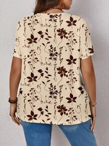 EMERY ROSE 花卉印花休闲宽松大码女式短袖 T 恤，适合夏季 - 彩色 - 查看 2