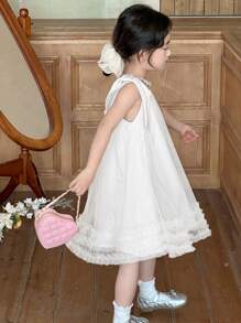 DAZY Young Girl Plain Color Sleeveless Bowknot Strap Minimalist Fashion Summer Dress - White - View 2