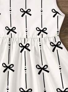 SHEIN 可爱条纹蝴蝶结印花，女婴休闲卡通图案圆领无袖中长连衣裙，适合夏季 - 彩色 - 查看 5