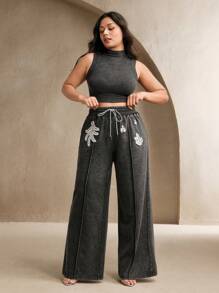 Anewsta Pantaloni primaverili taglie forti, con motivo a fiocco di neve, lavorazione pesante, stampa a caldo di diamanti, eleganti e versatili, adatti per primavera, estate, abbigliamento casual, festival, brunch, vacanze, eventi eleganti