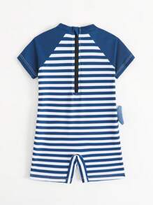SHEIN Baby Boy New Shark Print Short Sleeve Romper Swimsuit - Multicolor - View 2