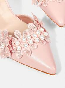 CUCCOO HITCHD White Women's Pointed Toe High Heel Shoes With Pearl & Butterfly Decor, Elegant For Wedding & Evening Party - Pink - View 5