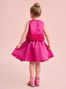 SHEIN Young Girl Elegant Cute Rose Red Bow Sleeveless Top And Elastic Waist Skirt Set - Pink - View 2
