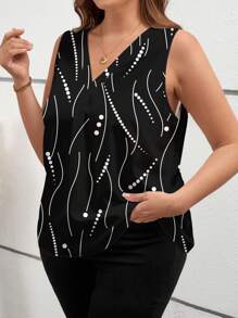 SHEIN Clasi Plus Size V-Neck Casual Polka Dot & Striped Pattern Blouse Suitable For Summer Chic Blouses For Women