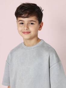 SUMWON 青少年超大码 T 恤休闲短袖街头潮流舒适运动 T 恤适合学校运动日常穿着春夏秋季系列 - 灰色 - 查看 3