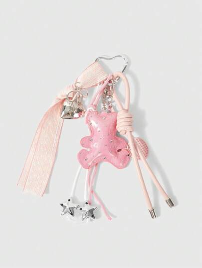 قلادة وسلسلة مفاتيح بخرزة وردية أنيقة مصنوعة من شبكة أنيقة، إكسسوار متعدد الاستخدامات وعالي الجودة مناسب للنساء والفتيات، رائع كهدية أو إضافة لأسلوب الشارع