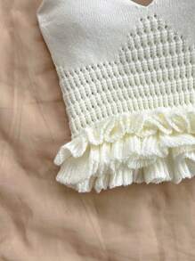 Soleia Plus Size Women's Sexy White Knit Halter Neck Sleeveless V-Neck Ruffled Hem Vacation Sweater Vest - Beige - View 6