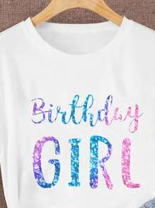 Birthday Girl Letter Print Creative T-Shirt, Comfortable Round Neck Short Sleeve Tee For Girls, Suitable For Daily Wear In Summer - White - View 3