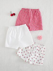 Cozy Pixies 3 件套 女宝宝水果图案彩色格子松紧腰休闲短裤套装 - 彩色 - 查看 2