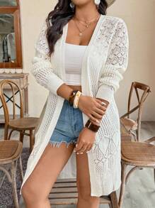 Weeklong 大码女式轻质镂空针织长款开衫，修身版型，休闲度假装，适合度假、派对和日常通勤，春夏季