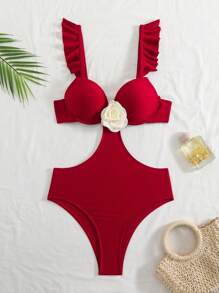 Swim Vcay 1 bộ đồ bơi một mảnh họa tiết hoa 3D đi nghỉ mát dành cho nữ - Màu Đỏ Sâu - Xem 3